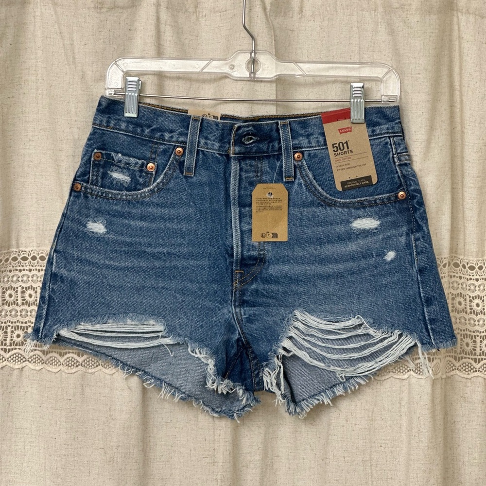Levi's Women's 501 High Rise Blue Denim Shorts